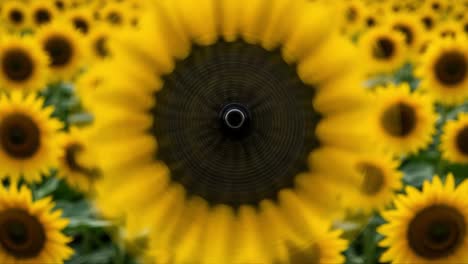 a vibrant display of sunflowers spinning in a whirl of motion, capturing nature’s beauty and energy amidst a sea of yellow blossoms