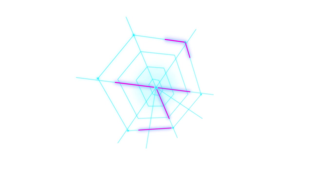 Abstract Hexagonal Radar Chart Animation with Moving Neon Lines