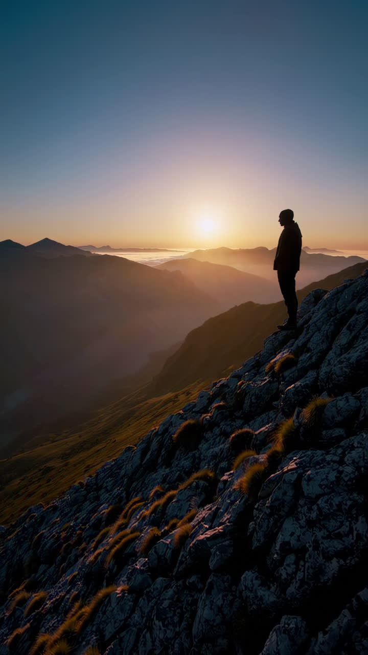 Sunrise Silhouette on Mountain Peak