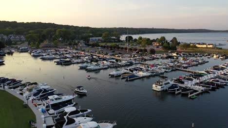 boats docked at the marina at lake geneva, wisconsin from a aerial view