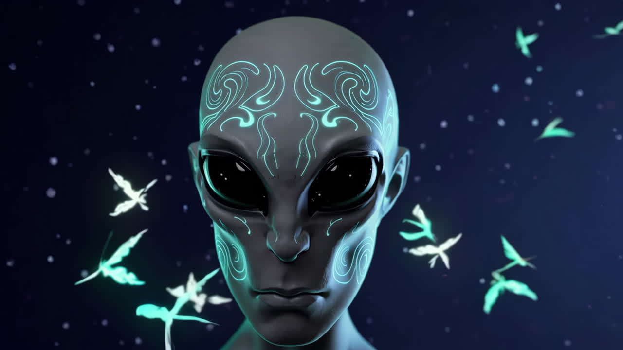 Alien Head with Glowing Tattoos