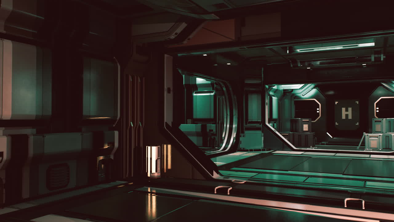Futuristic interior of Spaceship corridor with light