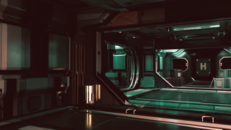 futuristic interior of spaceship corridor with light