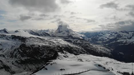 Drone,-aerial-views-of-the-famous-Matterhorn,-Swiss-Alps,-Switzerland