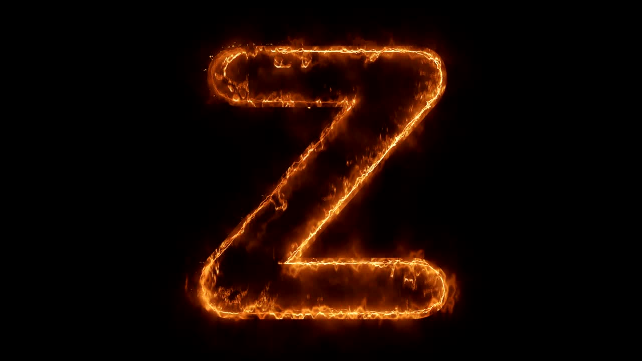 Alphabet Z Word Hot Animated Burning Realistic Fire Flame Loop.