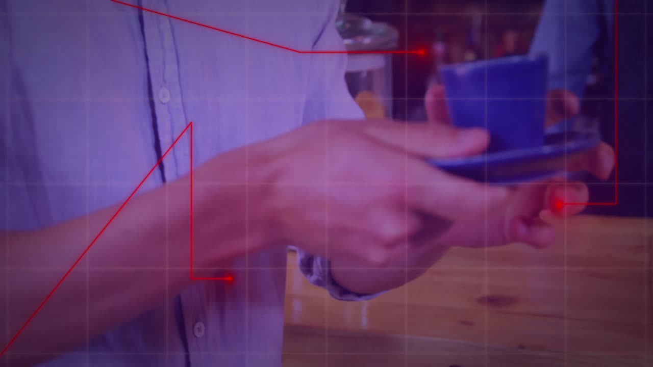 animación del procesamiento de datos financieros sobre personas que utilizan terminales de pago