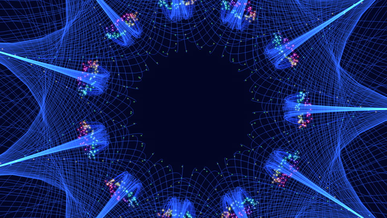 patrón circular abstracto azul y blanco con líneas radiantes y detalles de puntos