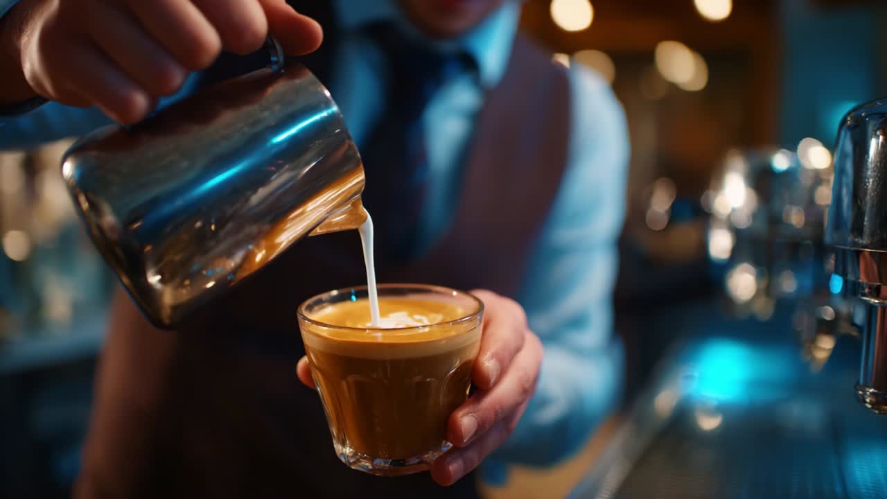 커피에 우유를 부는 것