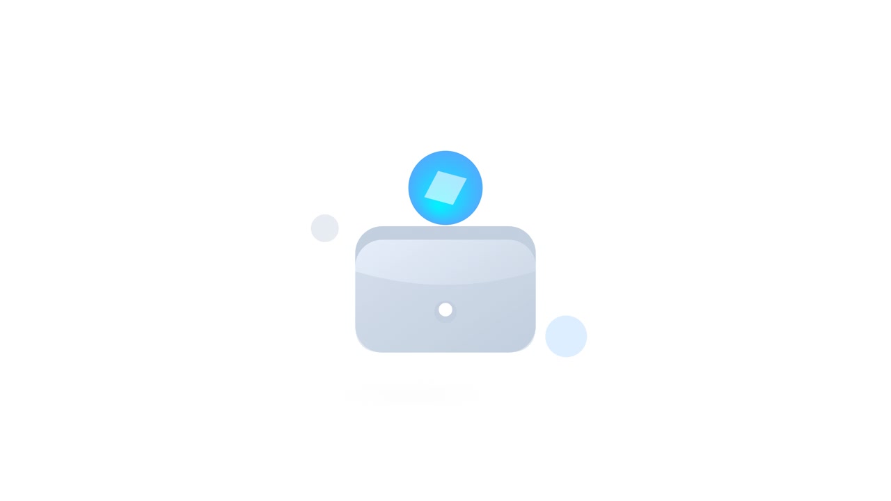 Icona animata in flat design di un laptop con una moneta blu rotante