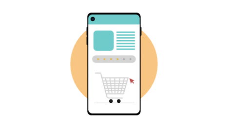 smartphone with shopping cart ecommerce animation