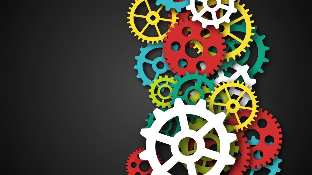 Group of colorful cogwheels. Industrial concept with colorful gears of collaboration and teamwork.