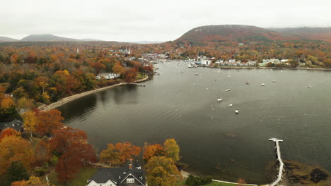 Areal-view-of-Camden-harbor-and-hills-from-the-bay-on-a-foggy-fall-day