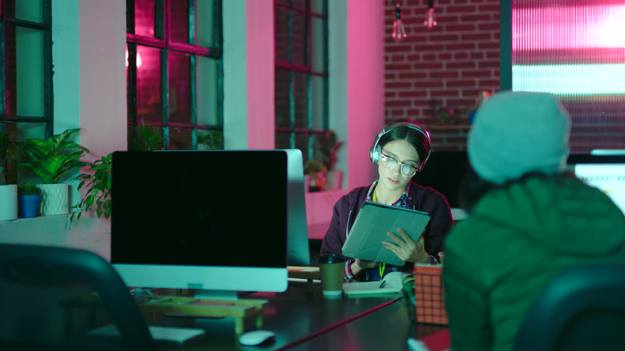 Digital marketing, night and creative with market