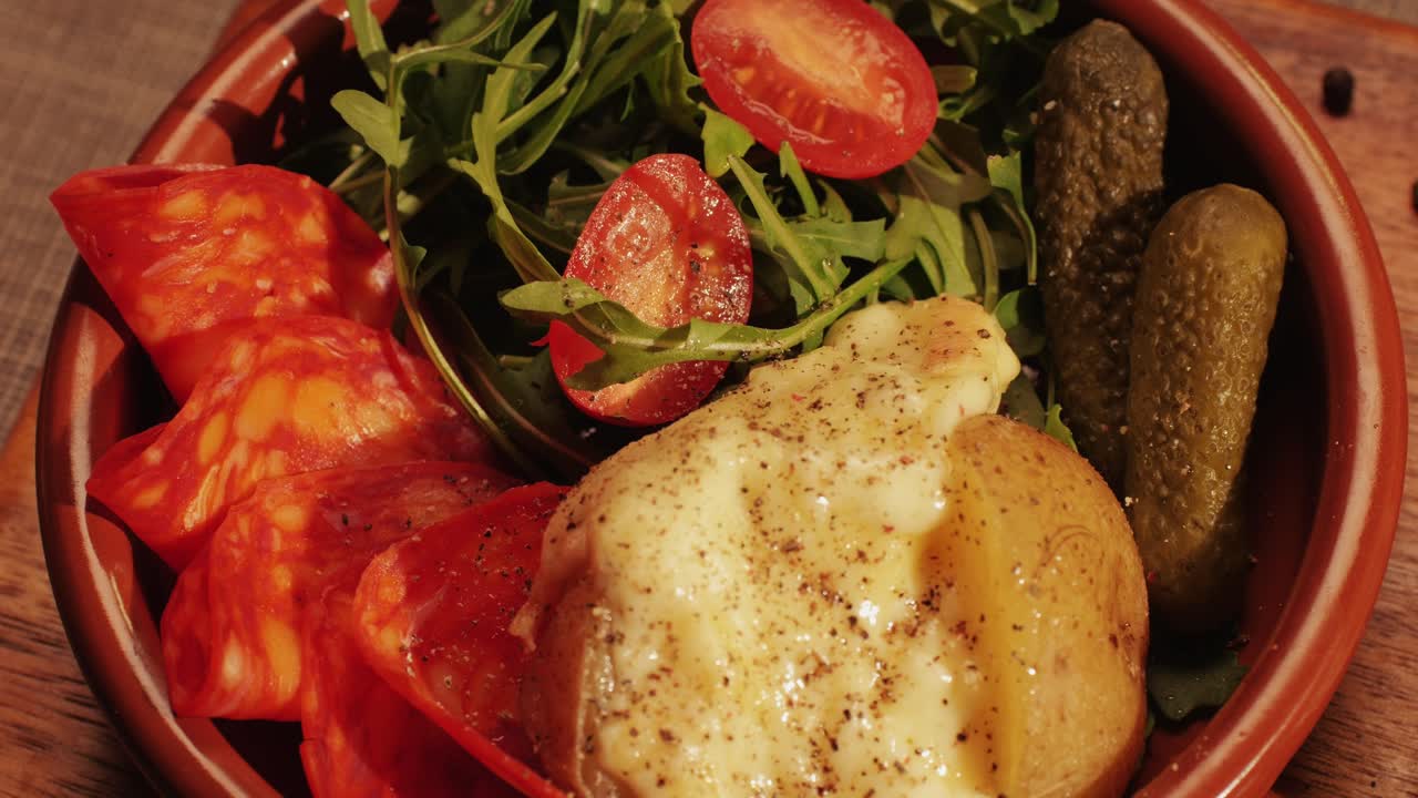 Italian or Spanish restaurant with traditional tapas food, Spanish cuisine, delicious tapas and cheese plate, bruschetta with cheese, olives dry tomatoes and tasty sandwich bar appetizer, buffet