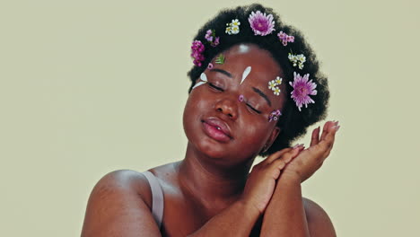 face, floral and beauty with a black woman