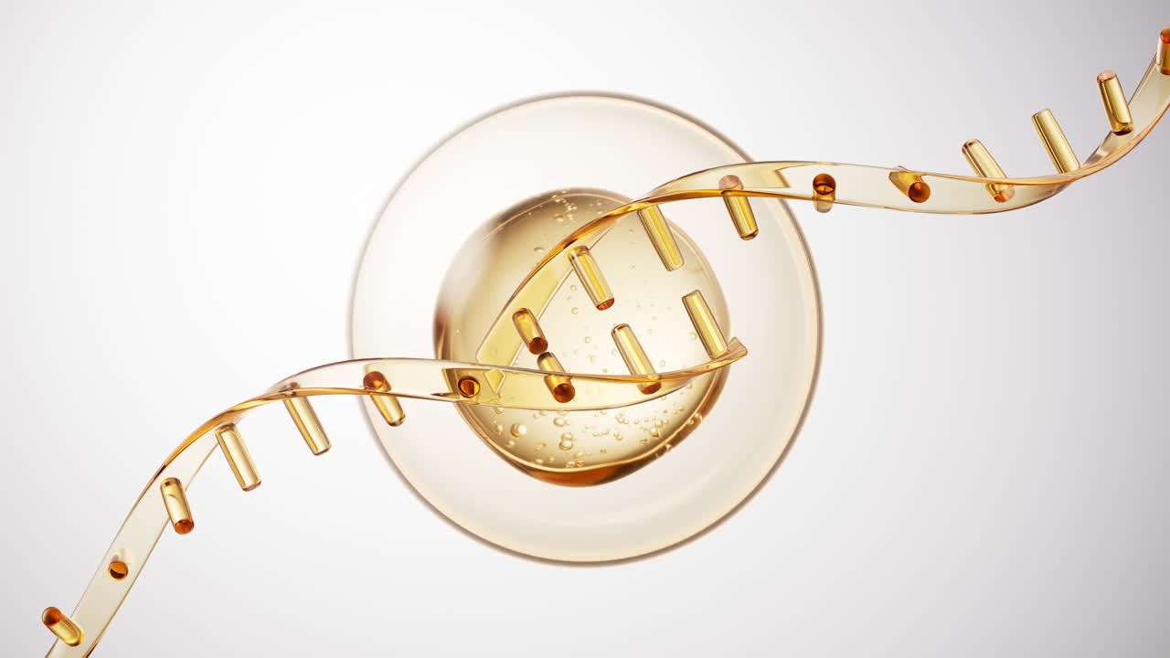 dna와 황금 액체 거품, 3d 렌더링