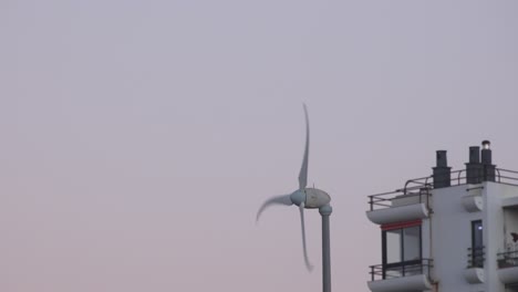 wind turbines in action in residential areas, generating green energy to help preserve the planet