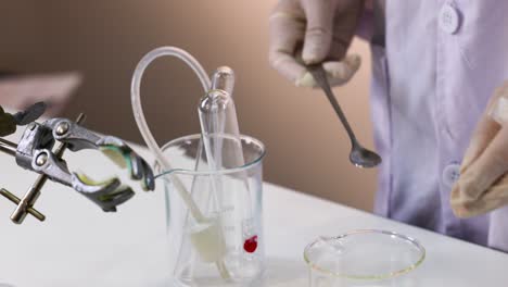 scientists setting up equipment for a chemistry experiment