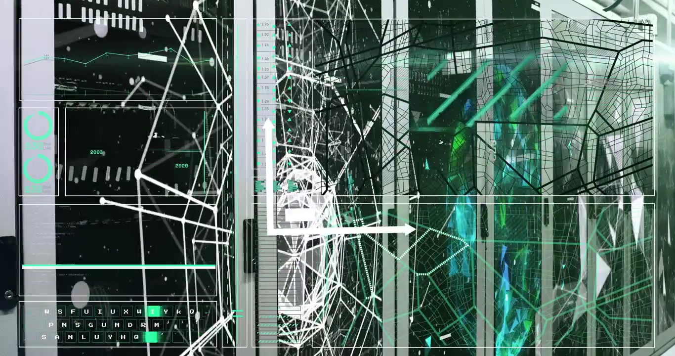 Animation of statistics, connections and data processing over computer servers