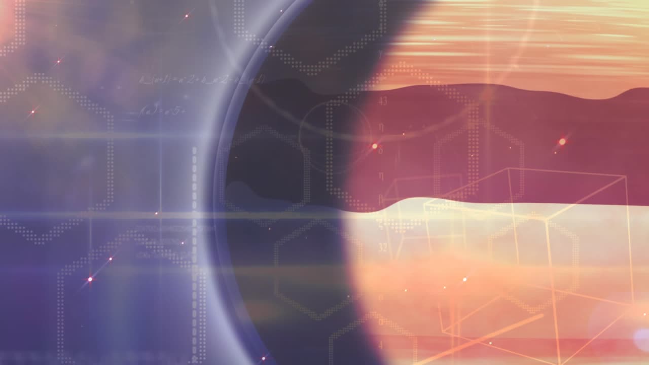 Animation of data processing over woman using laptop