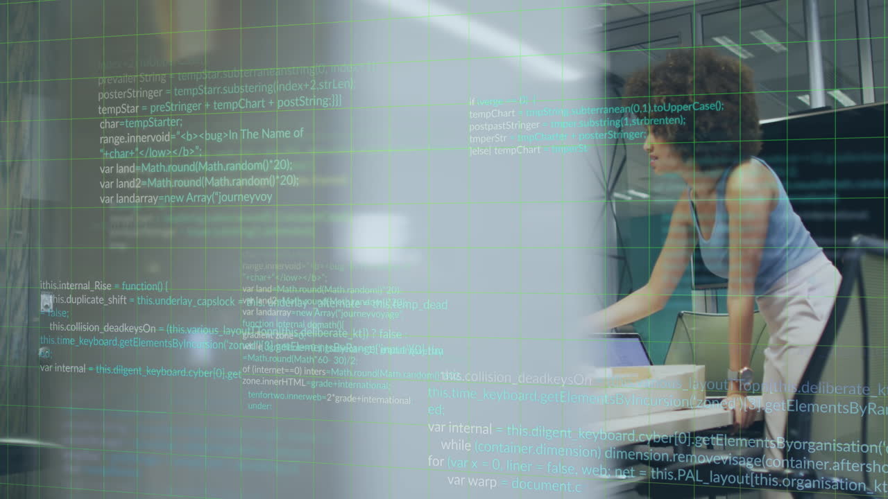 animación del procesamiento de datos financieros sobre diversas personas de negocios en la oficina