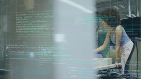 animation of financial data processing over diverse business people in office