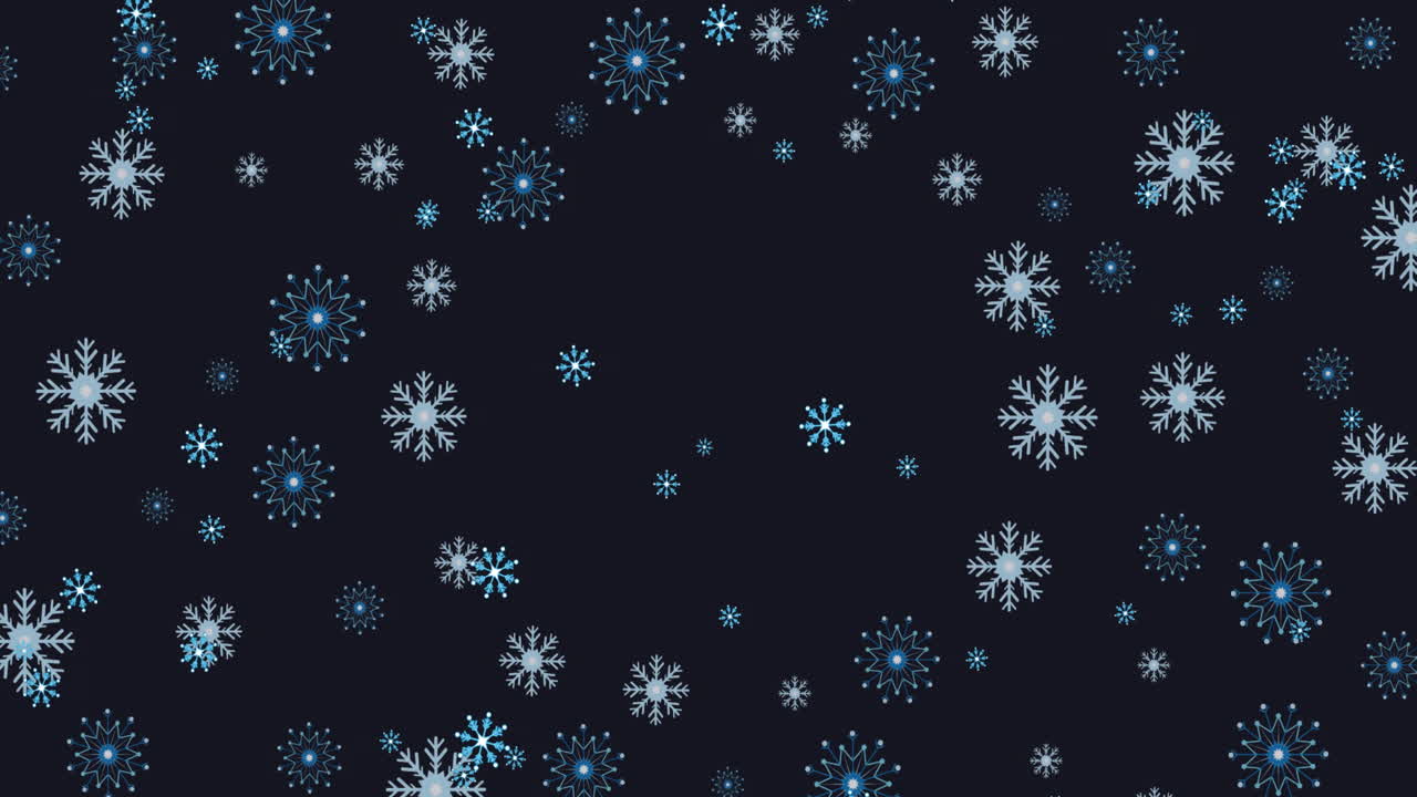 Animation of christmas snowflakes falling on black background