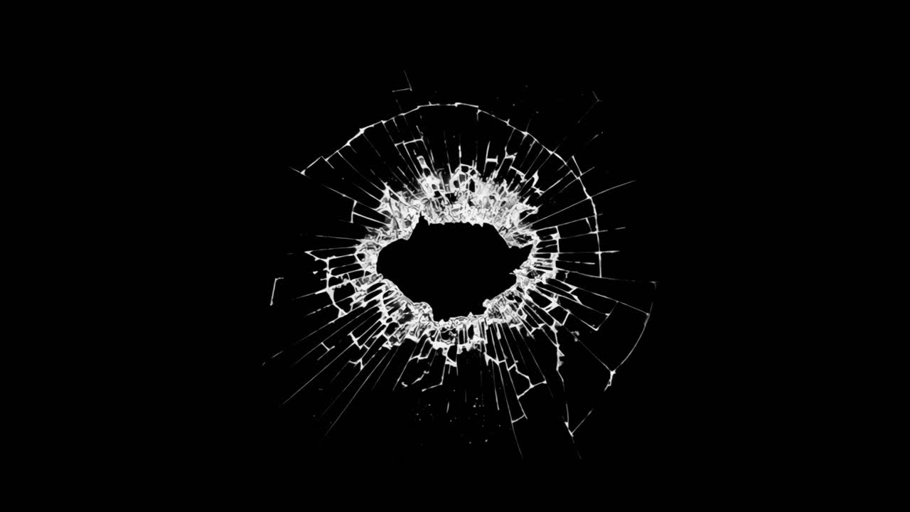 Shattered glass impact pattern animated overlay, transparent 4K video, alpha channel, ProRes 4444