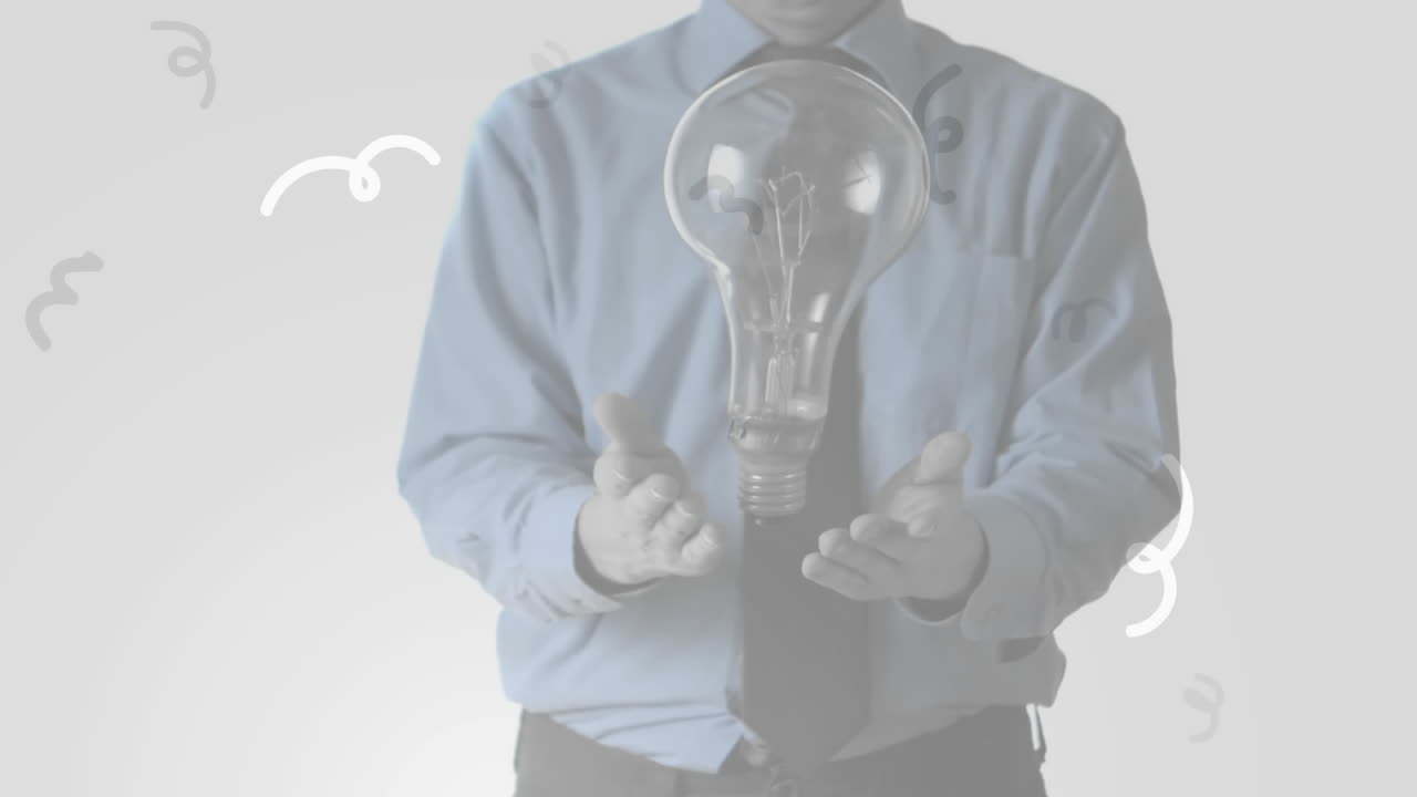 animación de una bombilla sobre un hombre de negocios