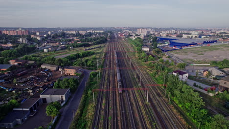 flying drone of railroad tracks