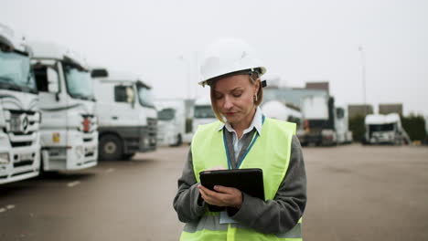 woman doing trucks inspection