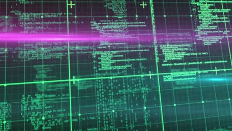 animation of data processing over grid on black background