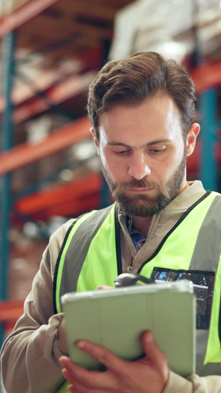 Lavoratore di magazzino che utilizza un tablet per la gestione delle scorte