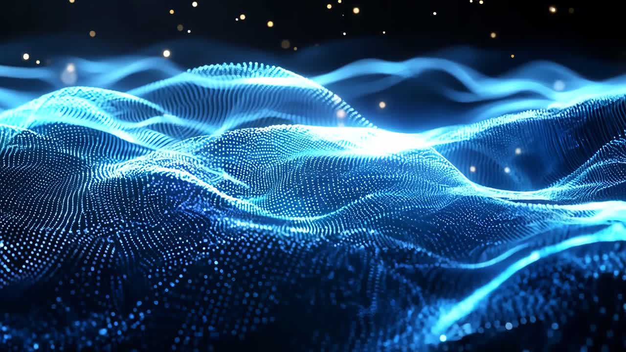 A blue wave with a lot of sparkles in the water. The sparkles are scattered all over the wave, giving it a dreamy and ethereal appearance