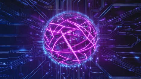 Futuristic Glowing Sphere on Circuit Board