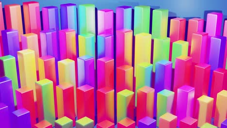 infografías abstractas de columnas multicolores en filas, hermoso fondo para transmisión analítica. fondo de bucle brillante con animación suave. matriz de barras adecuadas para temas financieros
