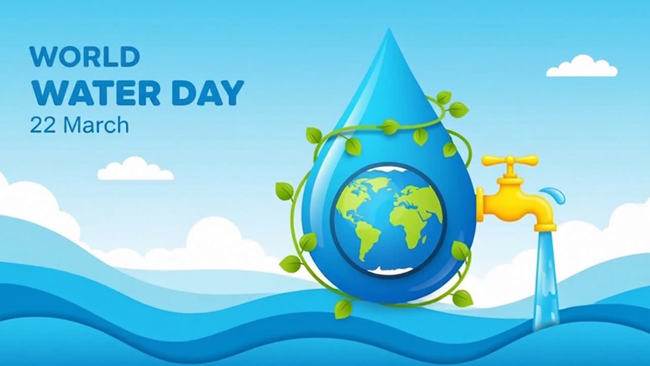 Animierter Globus und Wasserhahn-Konzept zum Weltwassertag