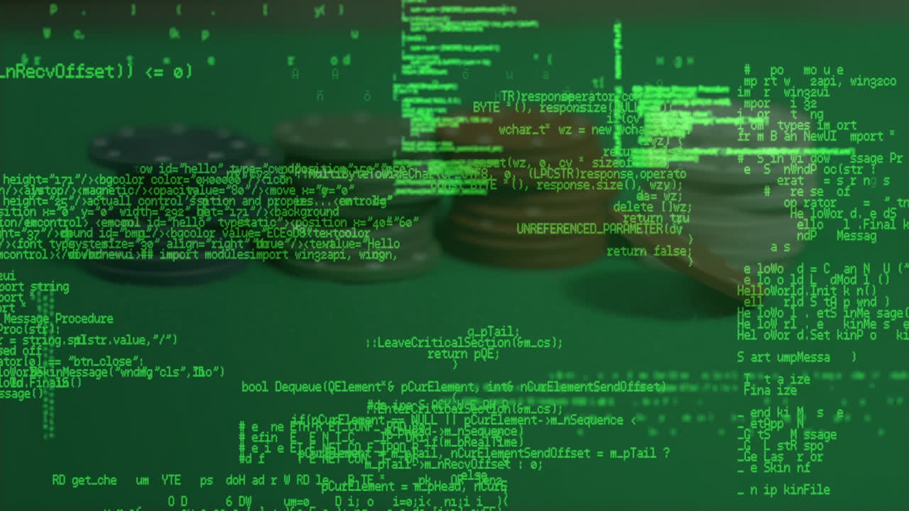 Animation of data processing over casino chips