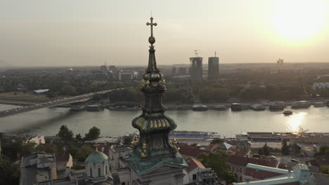 beautiful golden hour lighting on st. michael's cathedral in belgrade, serbia.