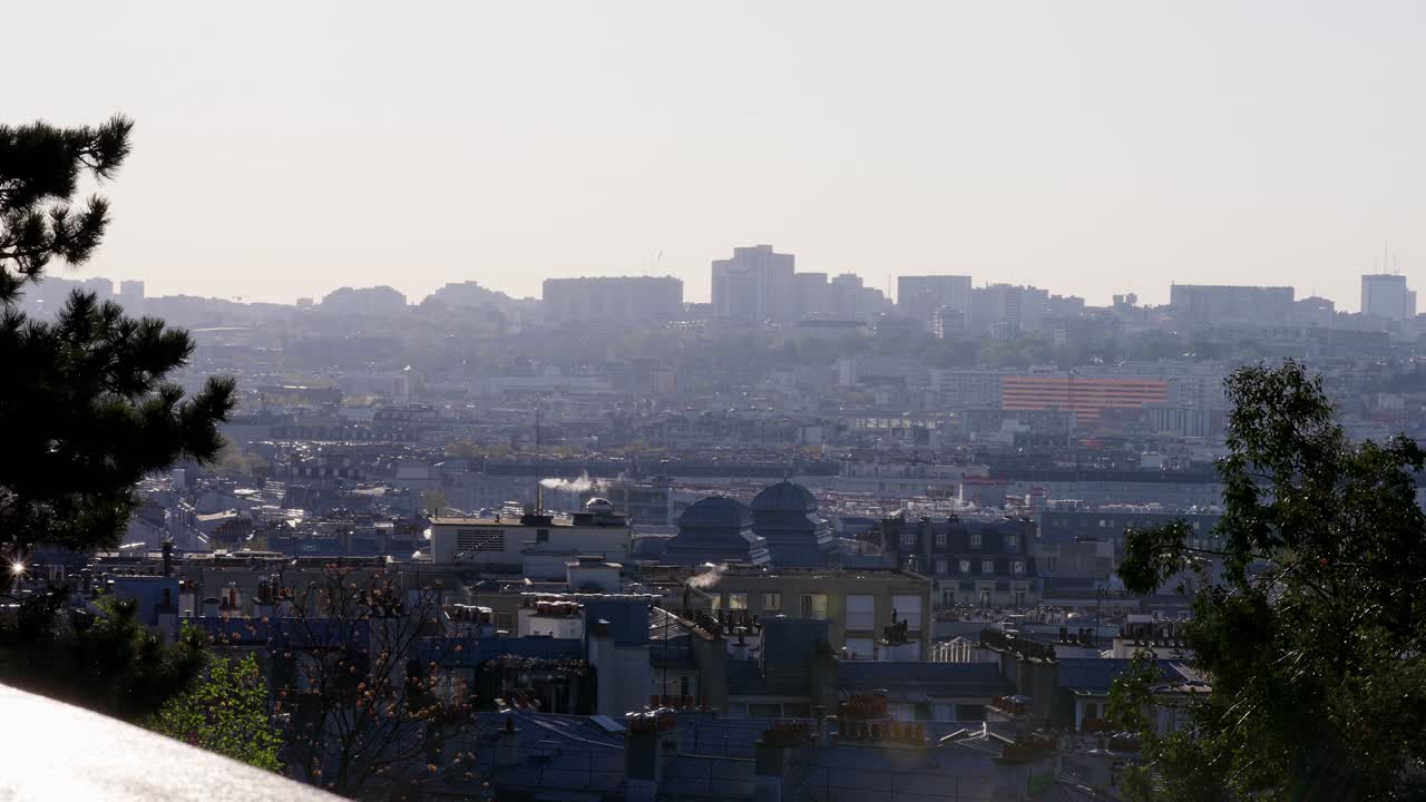 Long and wide view of a Calm and urban Paris from Montmartre