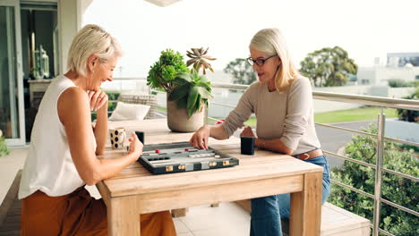 friends, senior women and board game outdoor