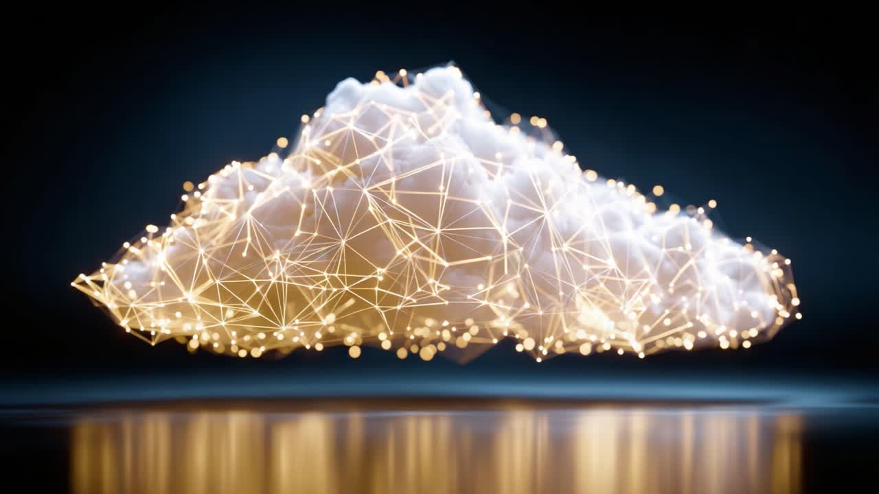 A Visually Stunning Representation of a Cloud Embedded with Digital Networks, Showcasing the Interconnectedness of Nature and Technology in an Artistic Composition