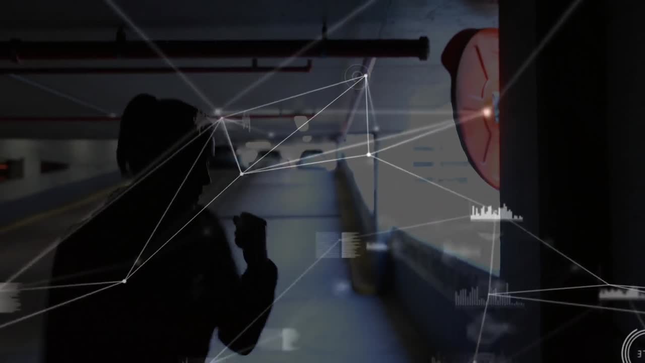 puntos de red conectados con la mujer que trabaja