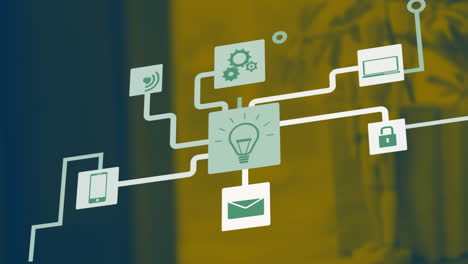 animation of network of digital icons against empty office