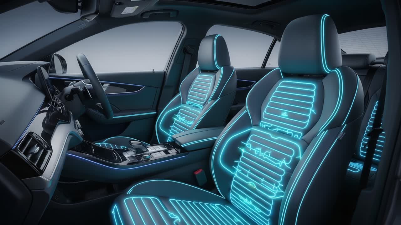 Modern Car Interior Featuring Innovative Heated and Ventilated Seats with Futuristic LED Accents for Enhanced Comfort and Style