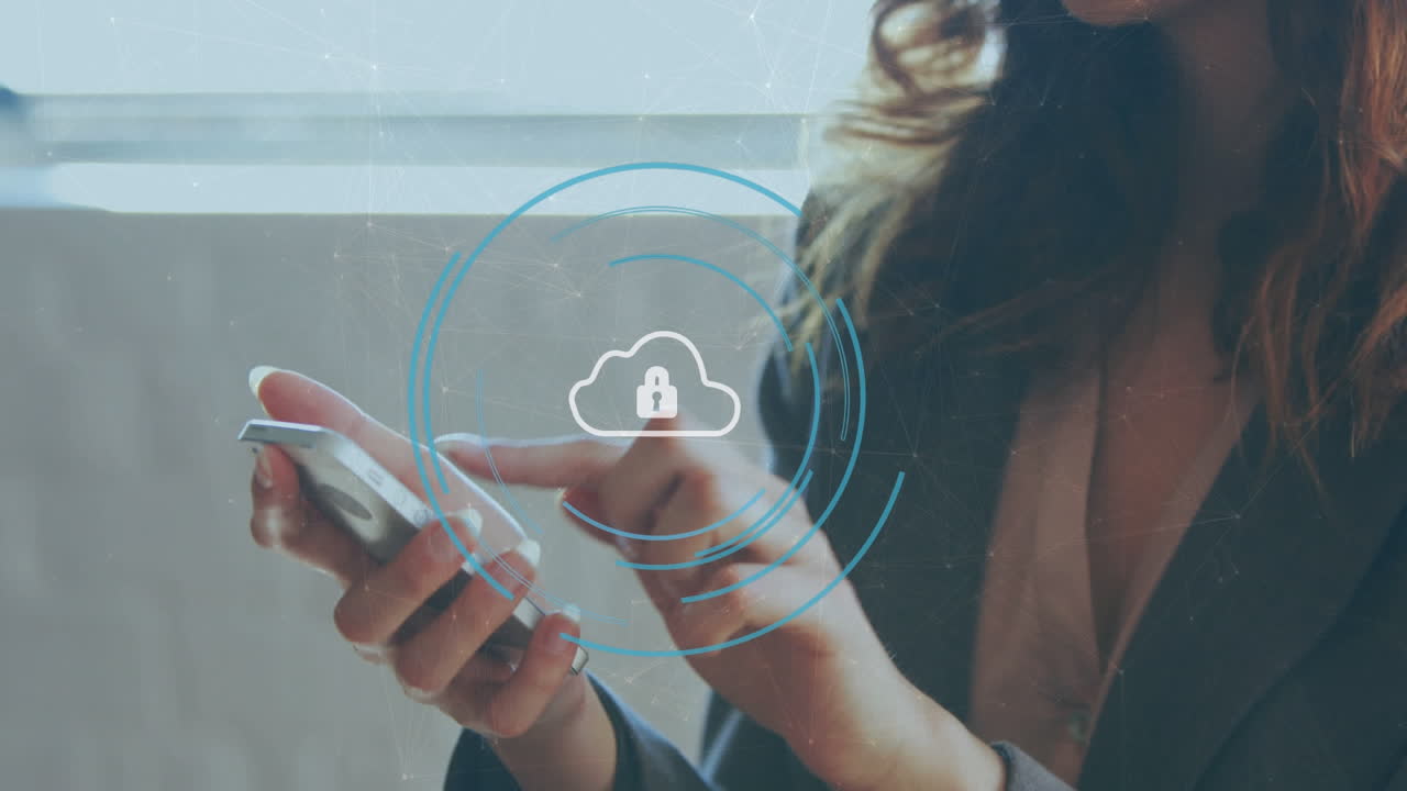 Animazione di rete di connessioni e mirino di scansione su donne d'affari caucasiche.