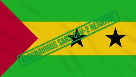 sao tome and principe swaying flag with green stamp of freedom from coronavirus, loop