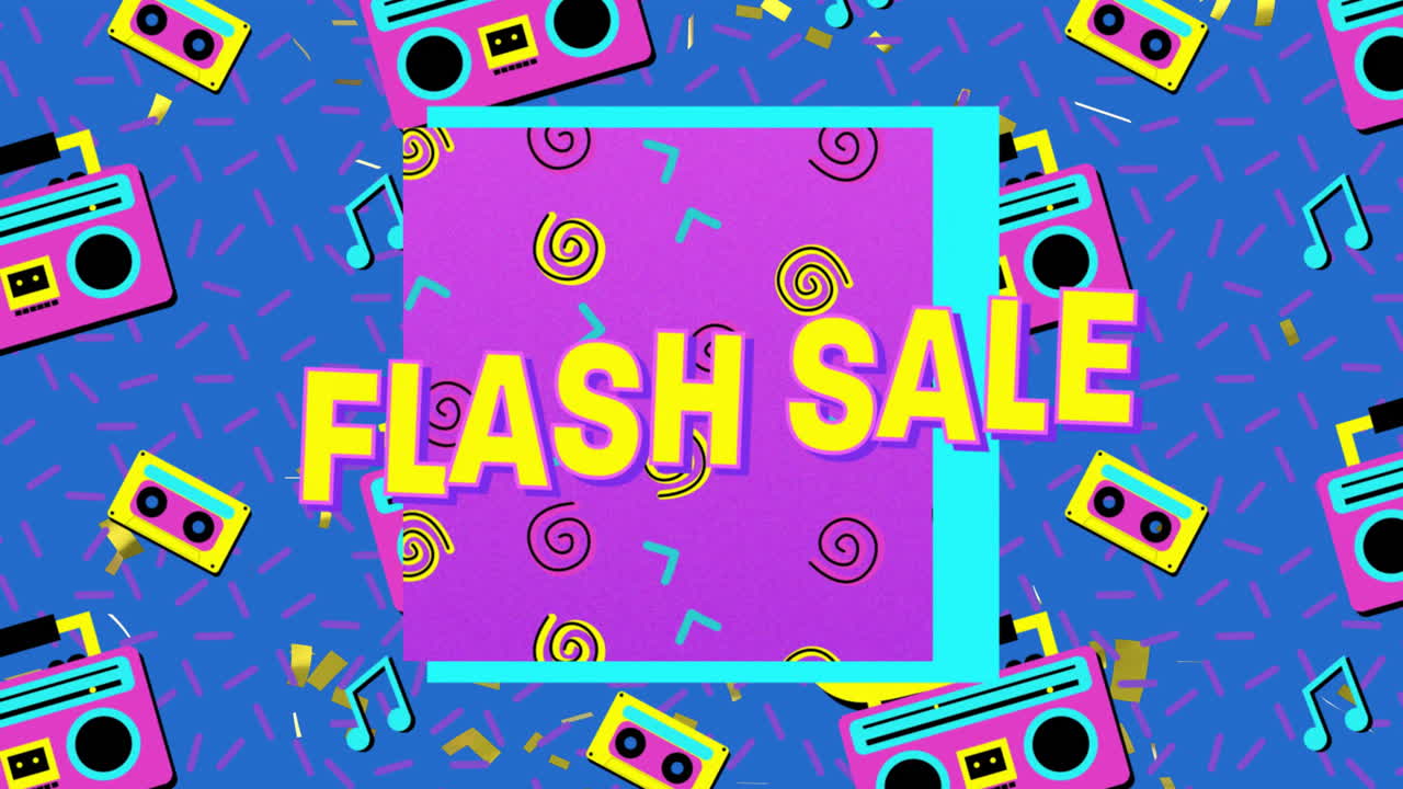 gráfico de venta flash en fondo azul 4k