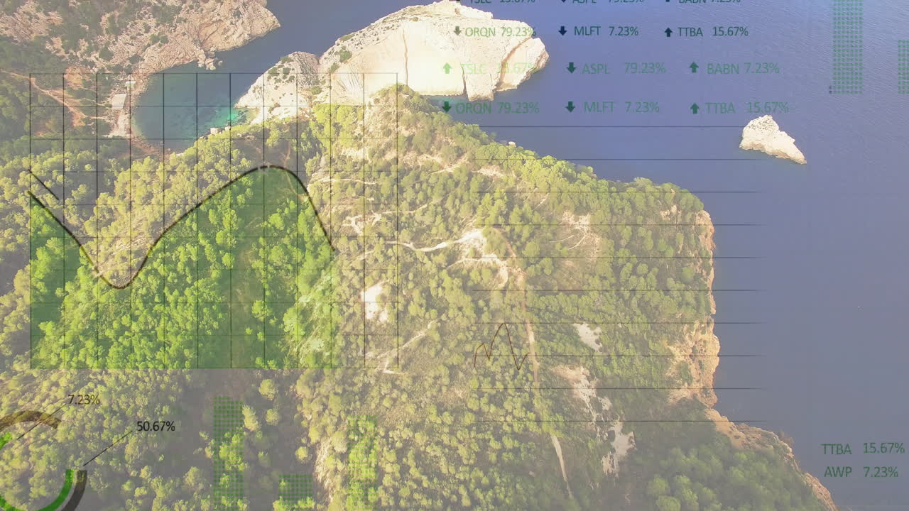 빛 바다와 해안선에 대한 데이터를 처리하는 지도의 애니메이션