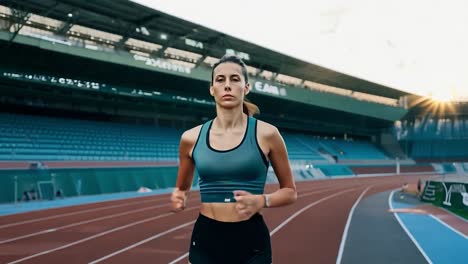 woman running on track at stadium